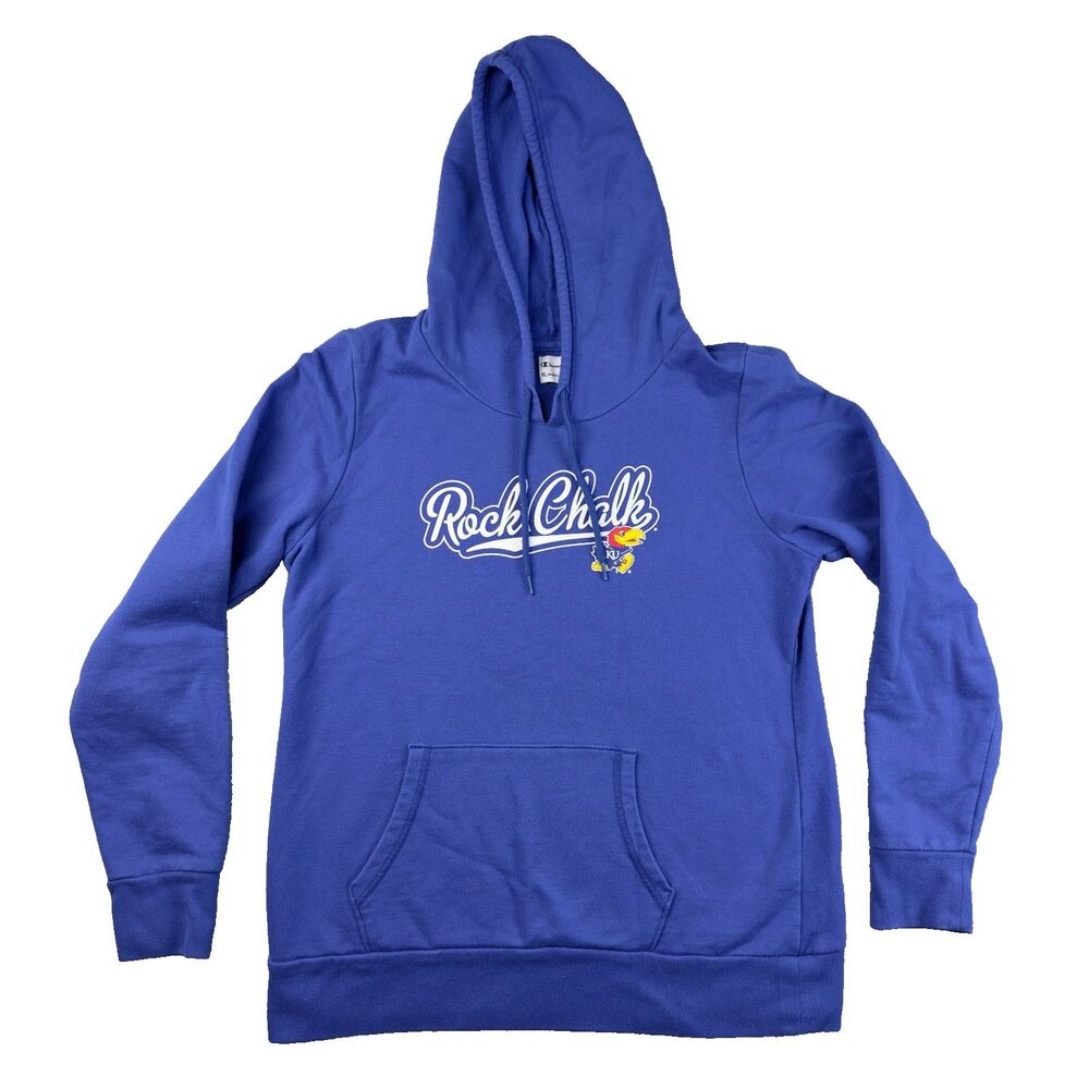 Champion KU Kansas Jayhawks Hoodie Womens Extra Large Blue Pullover Rock Chalk